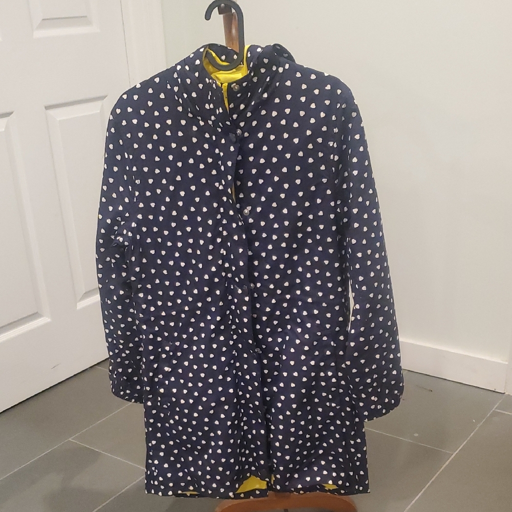 Mini Boden dark blue/white hearts rain parka. Size 13-14 y.